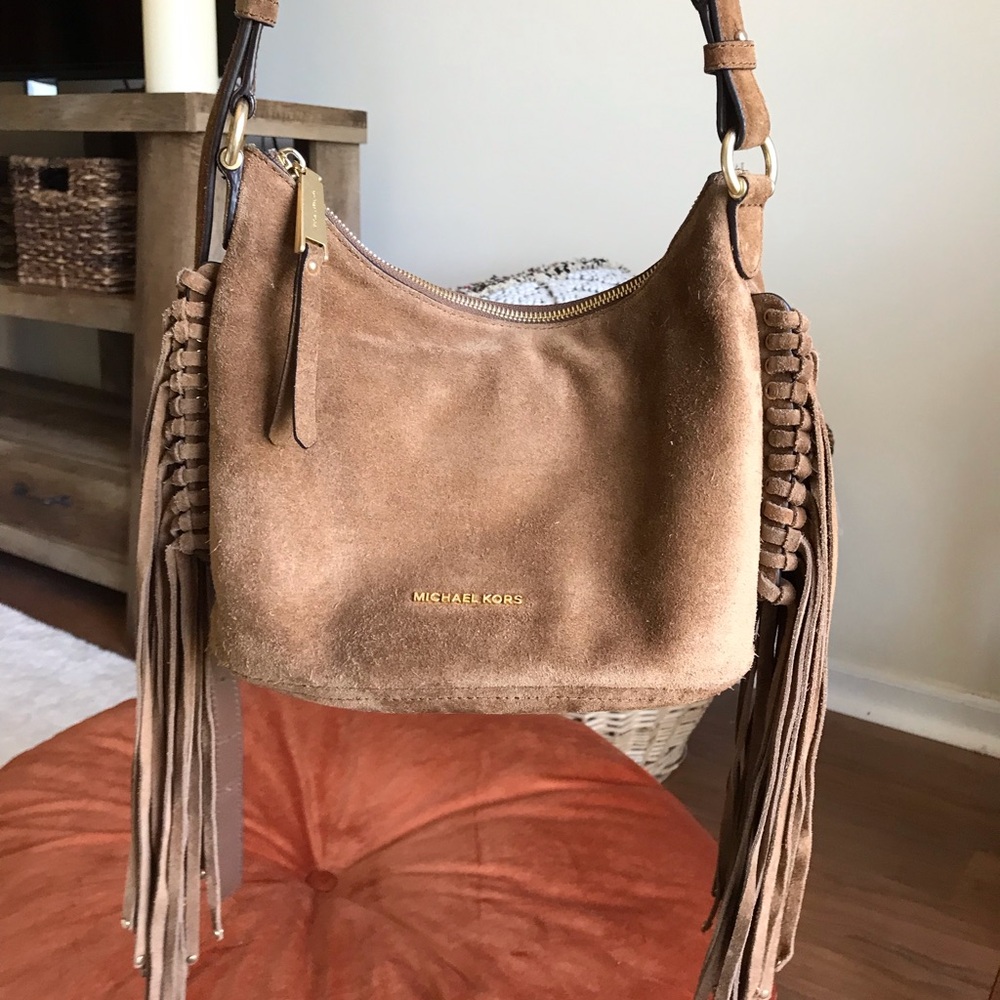 Michael Michael Kors Billy Suede Leather Fringe Shoulder Crossbody Purse